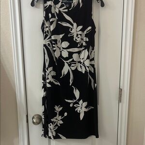 American Living Black and White Floral Midi Dress with Sleeveless Cut